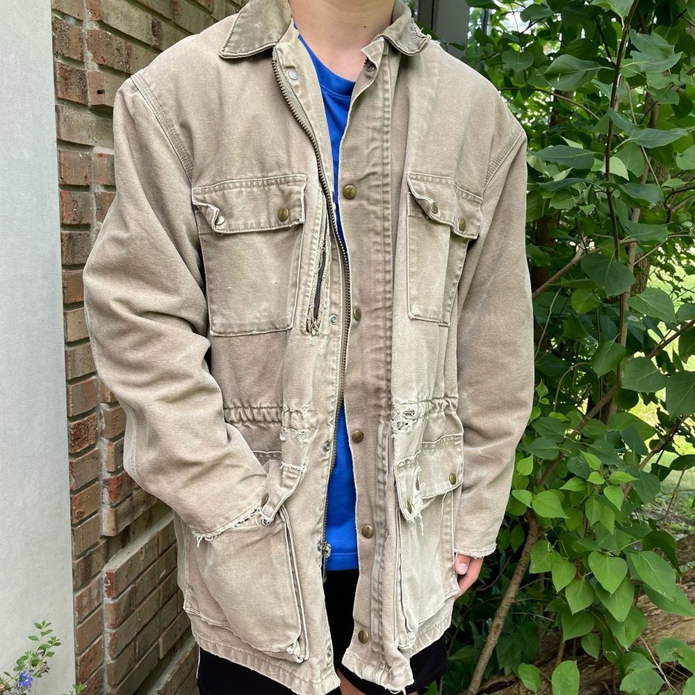 Mens Vintage Carhartt Distressed Utility Jacket Ranch Coat Field Jacket Sz Large